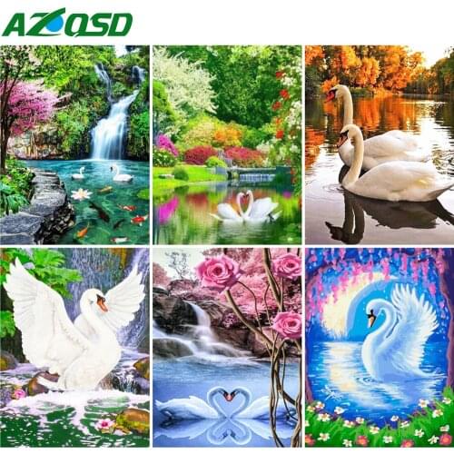 AZQSD 5D Diamond Painting Swan Diamond Embroidery Animal Landscape Mosaic Rhinestones Picture Needlework For Home Decors