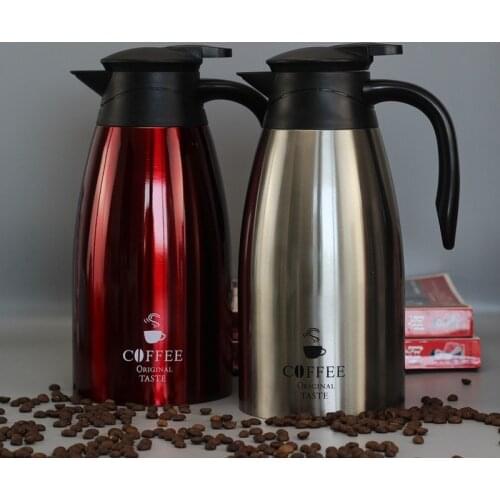 Large Stainless Steel Thermal Bottle Coffee Carafe-2L Double Wall Insulated Vacuum Flasks Thermos Jug Water Pot Travel Children