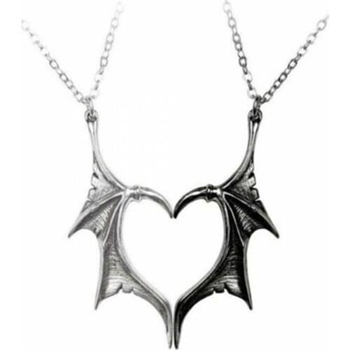 Personality Punk Heart Angel Demon Wing Pendant Necklace for Women Men Lovers Couples Vinatge Statement Link Rope Chain Jewelry