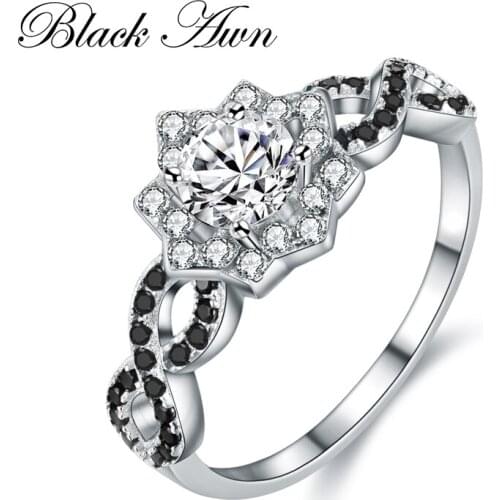 BLCAK AWN New Flower Fashion 925 Sterling Silver Jewelry Trendy Wedding Rings for Women Engagement Ring Femme Bijoux C157