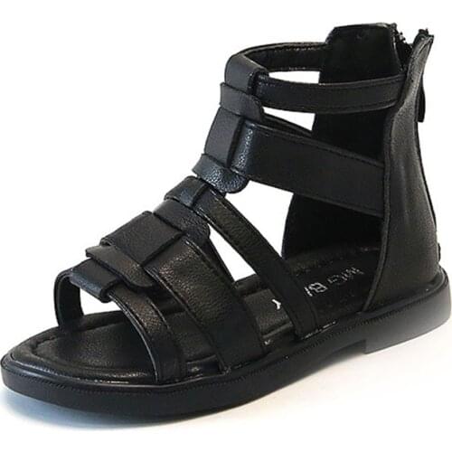 CUZULLAA Kids T-Strap Back Zipper Beach Sandals For Children Girls Non-Slip Summer Gladiator Shoes Size 22-31