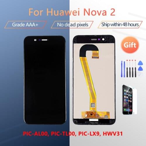 For Huawei nova 2 PIC-AL00 PIC-TL00 PIC-LX9 LCD screen assembly with front case touch glass,With repair parts LCD Display Black