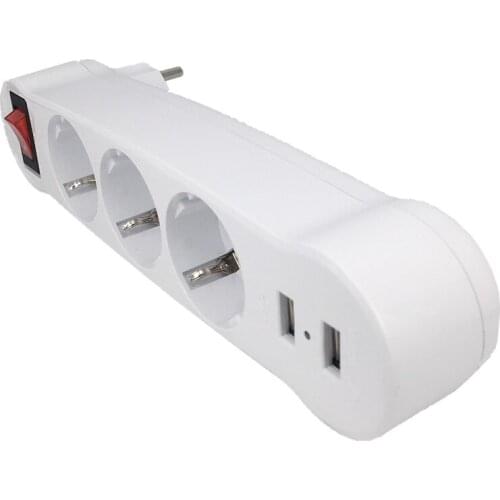 Home Use Triple Conversion German Plug Wireless Power Socket EU Standard Convenient Dual USB Ports 1 To 3 Way Expansion