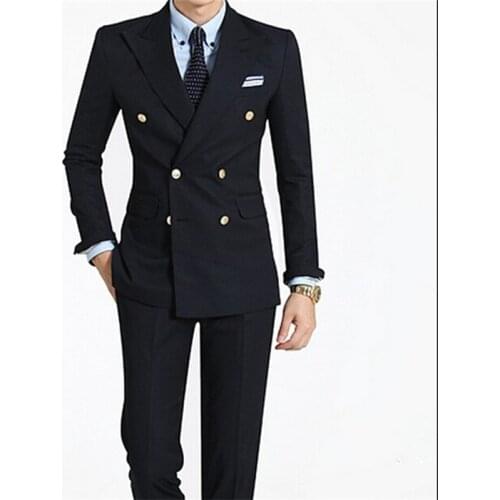 Double Breasted Groomsmen Black Groom Tuxedos Peak Lapel Men Suits Wedding/Prom Best Man Blazer ( Jacket+Pants+Tie ) C362