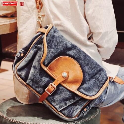 Classic US MAIL Messenger Bag Canvas Washed Denim Leather Women American Retro Shoulder Crossbody Bags