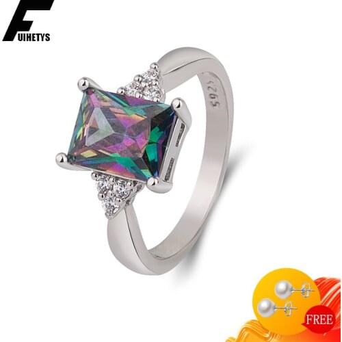 BaliJelry Trendy Rings 925 Silver Jewelry Rectangle Topaz Gemstone Ring for Women Wedding Engagement Party Accessories Wholesale