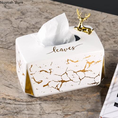 Golden Elk Tissue Box Household Ceramic Marble Pattern Storage Box Living Room Napkin Storage Box Home Decoration Accessories