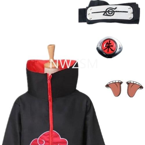 Anime Pain Costumes Akatsuki Suit Cloak Headband Ring Set Itachi Deidara Cosplay Robe Cape School Halloween Gift Cool Outfit
