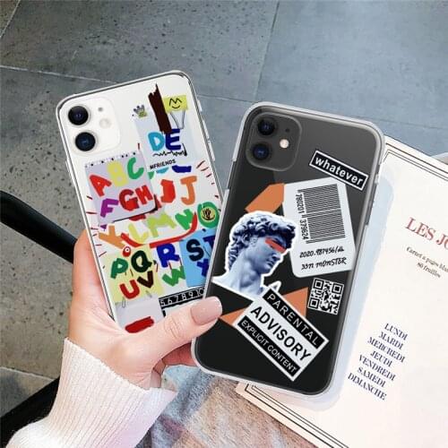 Fashion Plaster Phone Case For iPhone 12 Pro 11 Pro Max XS Max 7 8 Plus 6 6s X XR SE 2020 12 Mini Funny Letter Fundas Back Cover