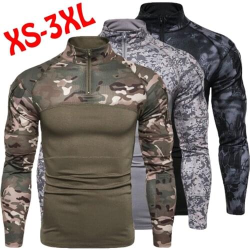Mens Outdoor Military Uniform Tactical T-shirt Long Sleeve Camouflage Tactical T-shirt Top