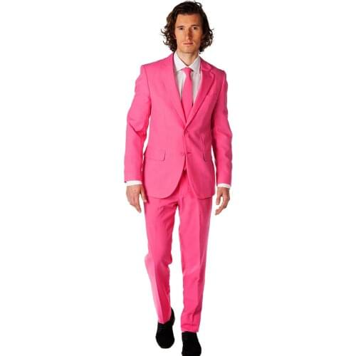 New Arrival Groomsmen Notch Lapel Groom Tuxedos Hot Pink Men Suits Wedding Best Man (Jacket+Pants+Tie+Hankerchief) C29