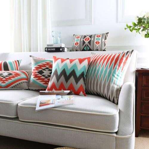 New Colourful Geometric Cushion Cover Home Decor Red Striped Decorative Pillow Case Cojines Decorativos Para Sofa Pillow Cover