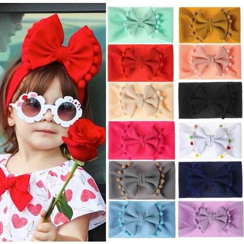 Childrens 2 Layers Bow Hair Band Baby Solid Color Head Band Hairball Edge Bow Head Ring Baby Hair Accessories