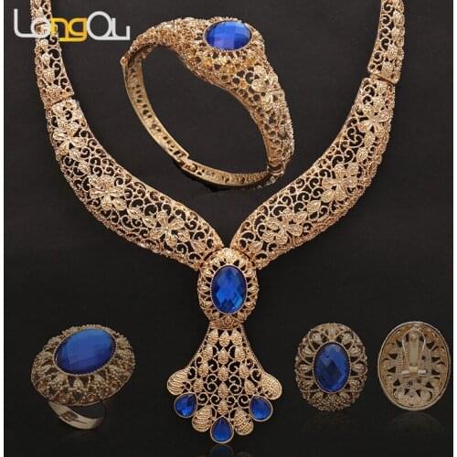 Longqu Wholesale 2019 Exquisite Dubai Gold color Jewelry Set Brand Nigerian woman Wedding African Beads Jewelry Set