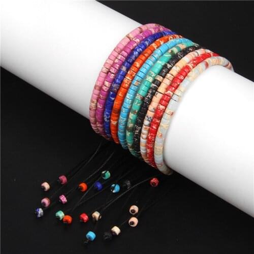 Multicolor Imperial Stone Braided Bracelet 2x4mm Flat Round Shoushan Beads Bracelets For Women Men Adjustable Bangle Jewelry