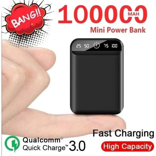 Mini Portable Outdoor Emergency External Battery 100000mAh Power Bank With Dual USB Ports Power Bank For Xiaomi Samsung Iphone
