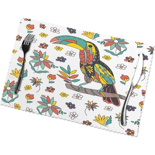 Tableware Pad Placemats 6 Pcs Table Mat Non-Slip Mexican Art With Animal And Flowers Placemats for Dining Table