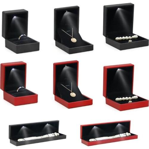 Luxury Bracelet Box Square Wedding Pendant Ring Case Jewelry Gift Box with LED Light for Proposal Engagement Wedding