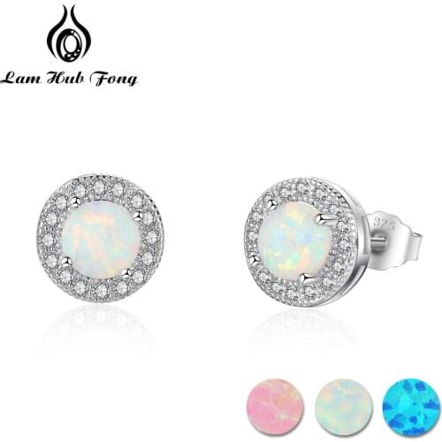Classic 925 Sterling Silver Cubic Zirconia Stud Earrings 5mm Round White Opal Earrings Wedding Jewelry For Brides (Lam Hub Fong)