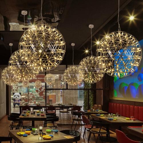 Modern Creative Chandelier Dimmable LED Fireworks Pendant Lamps Stainless Steel Ball Lights for Bar/Restaurant Lamparas Lustre