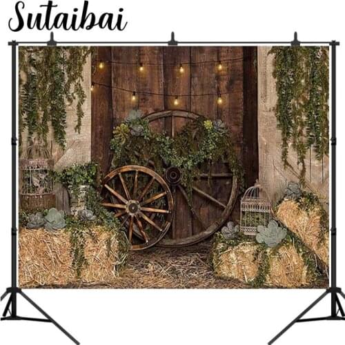 Haystack Wheel Decor Photgraphy Backdrops for Children Birthday Cake Smash Photoshoot Flower Photo Props Studio Booth Background