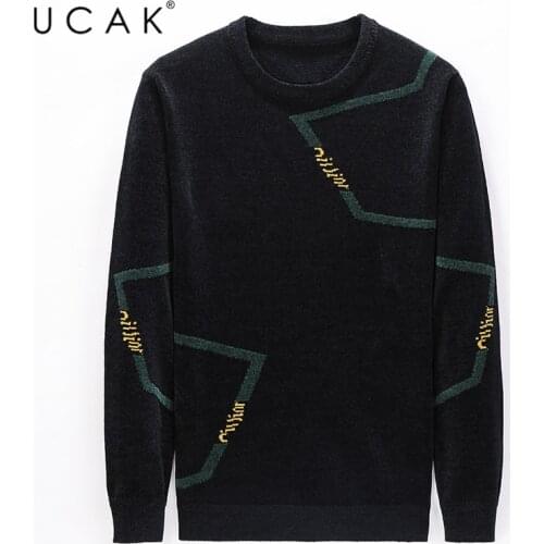 UCAK Brand O-Neck Solid Color Sweaters Men Clothig 2020 Fashion Trend Streetwear Pullover Homme Striped Sweater Clothes U1099