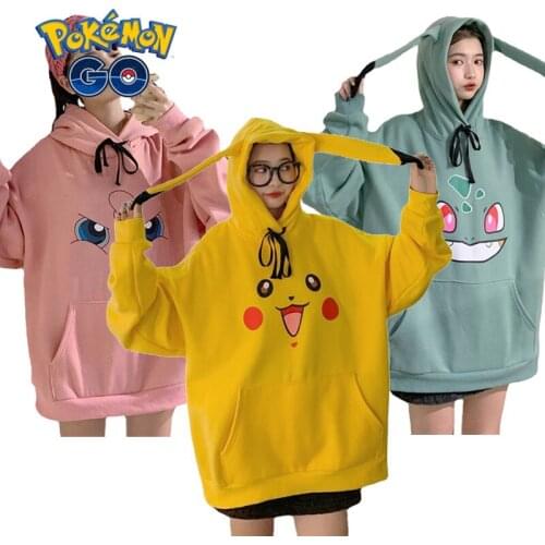 Pokemon Pikachu Womens Girls Hoodie Sweater Cartoon Anime Couples Cute Casual Hoodie Oversized Womens Pullover Men Clothing