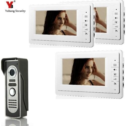 Yobang Security Wired Home 7 inch TFT Color Video Intercom Door Phone System Camera 700TVL with 3~1 Monitor for Multi Apartments