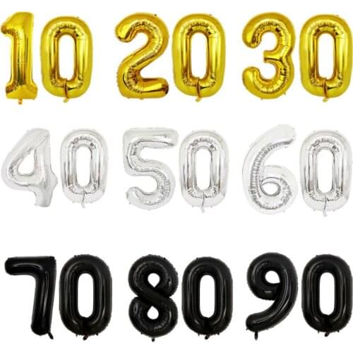 32 Inch Golden Number Balloon 10 20 30 40 50 60 70 80 90 Years Old Adult Birthday Party Wedding Anniversary DIY Balloon Decorati