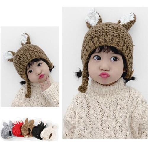 Crochet Earflap Pilot Hats Rabbit Ears Beanie Cap Winter Warm Knit Caps for Toddlers Baby Girls and Boys