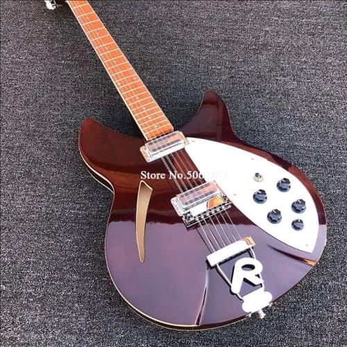 High quality 360 electric guitar, 12 strings, mid-air core, red brown paint, double output, dot inlay, Korean pickup, postage