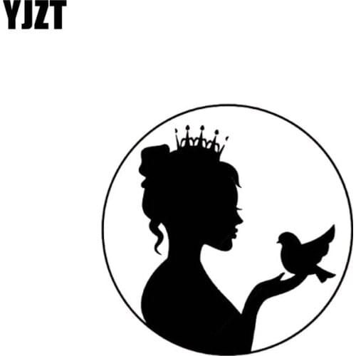 YJZT 12.3*12.3CM Elegant Charming Girl Kiss The Bird Popular Fashion Style Vinyl Decal Black/Silver Car Sticker C20-0788
