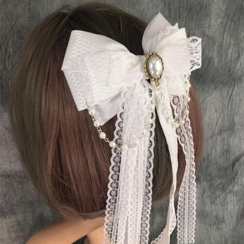 Lolita Cute Lace Bow Ribbon Hair Clip Hairpins Headdress Women Girls Headband Black White Pink Hair Accessories Hair Ornament