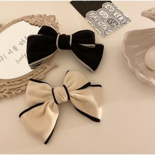 Black and white Big Bow Hairpins For Girl Popular Hair Clip For Women Sweet Two-Layer Cashmere Hairgrip Hair Accessories