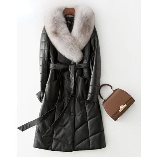 100% Genuine Leather Jacket Women 2021 Winter Real Fox Fur Collar Parkas Female Duck Down Coats Plus Size 6XL Veste Femme Gxy147