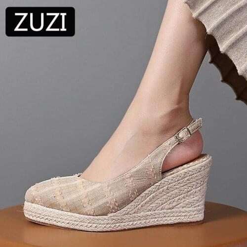 ZUZI Womens Espadrilles Wedge 2021 New Sandals Skirt Hollow Single Shoes Womens Fashion Pointed High Heels Thick Bottom Straw