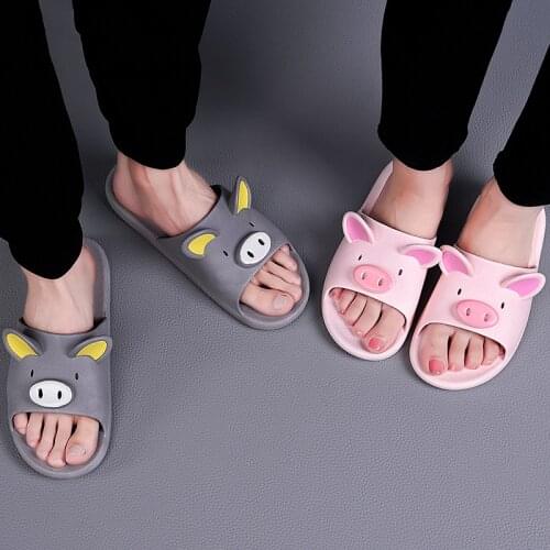 Women Summer Slippers Home Cute Cartoon Pig Ear Non Slip Indoor Thick Sole Soft Bathroom Shower Slides Ladies Shoes Men Couple