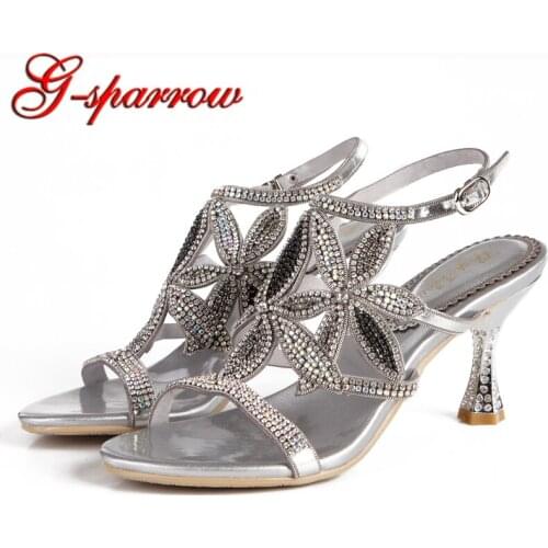 GS-L036 Silver Wine Cup Stiletto Heel Female Sandal Dropshipping Women Fashion High Heels Ankle Straps Rhinestone Party Sandals