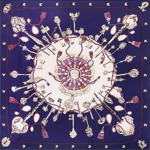 POBING 100% Silk Scarf Women Chain Print Silk Foulard Square Scarves Luxury Brand Lady Bandana Large Wraps Female Head Hijabs