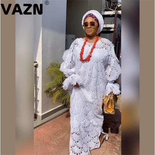 VAZN 2020 White Color Night Shinny Dress Summer Elegant O-neck Loose Full Sleeve Casual Holiday Young Maxi Dress