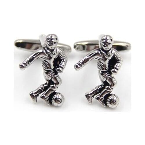10Pairs/lot Sport Cufflinks Playing Football Cuff links Soccer Player Cufflinks Copper Made Mens Jewelry Wholesale