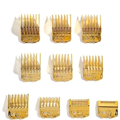 10PCS Professional Hair Clipper Combs Guides Versatile Premium Cutting Guide Comb Fits All Full Size Clippers, Golden