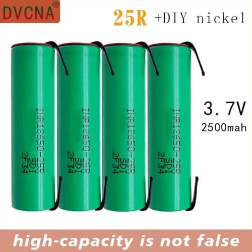 100% Original 3.6V 18650 2500mah INR18650 25R 20A batterylithium batteries screwdriver flashlight+ Nickel DIY