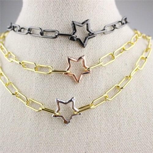 18inch 5pcs/lot New design plated charm necklace,colorful star shape spring clasp jewelry,popular plated necklace wholesale