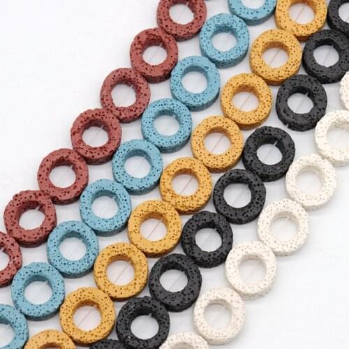 20mm Colorful Lava Stone Ring Beads DIY Accessories Round Loose Donut Volcanic Rocks Stone Beads For Jewelry Making Strand 15