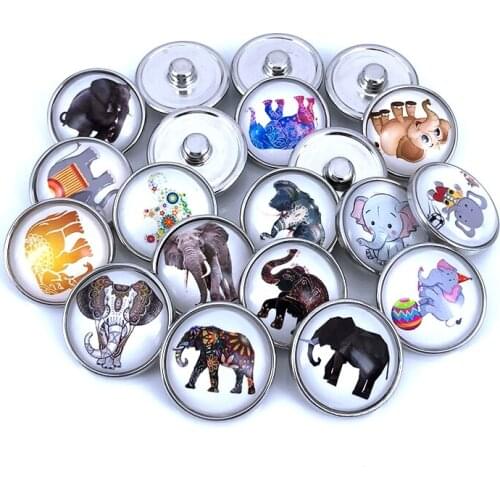 20pcs/lot 18mm 20mm Cartoon Elephant Pattern Glass Cabochon Snaps Button for DIY Snap Bracelet Necklace Glass Charm Jewelry N030