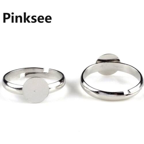 20 Pcs Silver Plated Adjustable Flat Pad Ring Bases DIY Blank Findings 2.5* 8mm Rings Jewelry Accessories Wholesale
