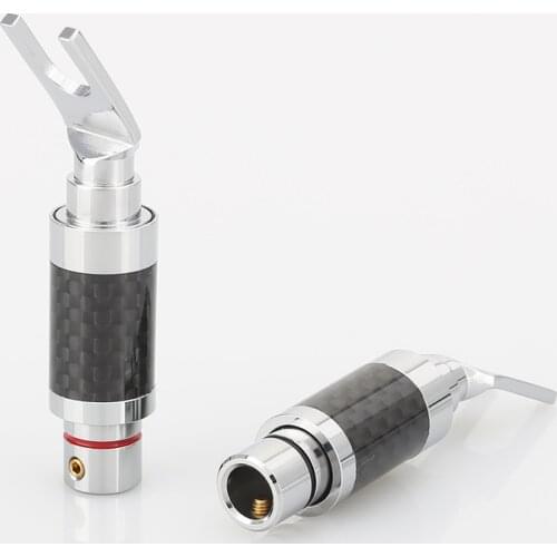 4Pcs Carbon fiber Rhodium Plated Spade Plug Carbon Fiber Speaker Cable Connector