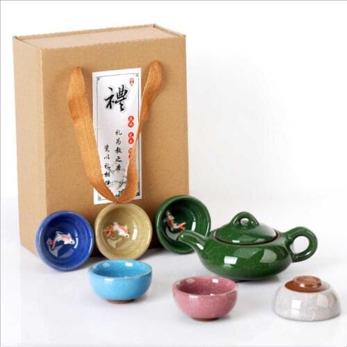 5Pcs Teaware Icecrack Teapot Set Chinese Travel Kung Fu Tea Cup Ceramic Portable Porcelain Service Gaiwan Ceremony Fine Gift Box