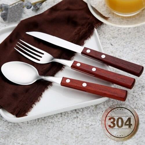 6PCS Creative 304 Stainless Steel Log Handle Western Style Knife Fork Spoon Wooden Western Tableware Gift Set Wholesale